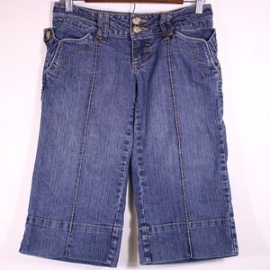 Rewind Jeans Womens JR 1 Blue‎ Cuffed Capris Button Pockets Stretch Fits28.5x17